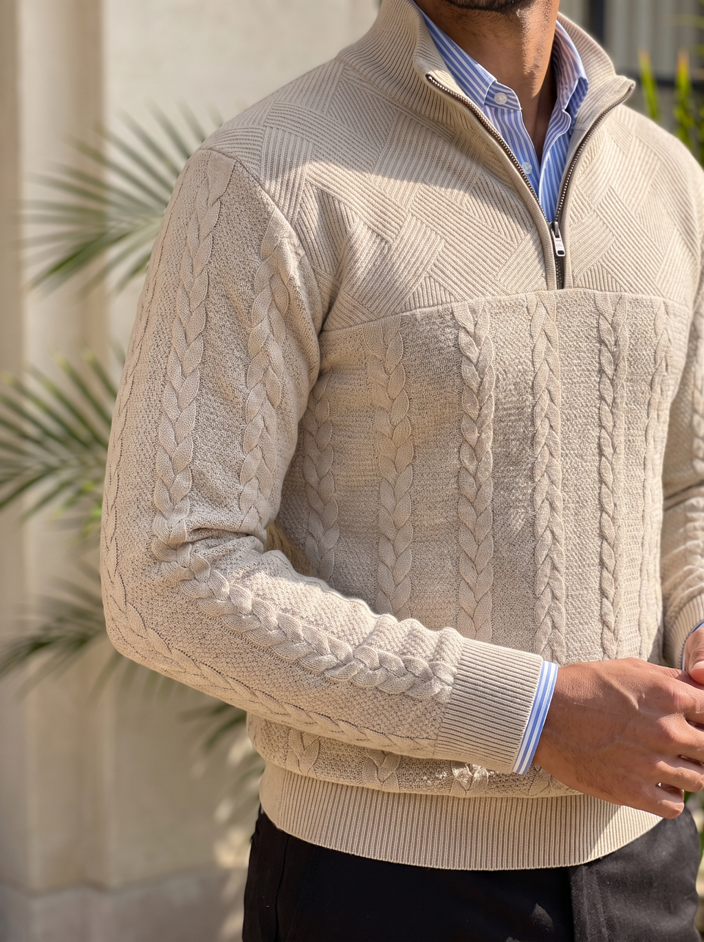 Suéter de Cuello Alto con Media Cremallera Esencial Henley - Cross & Crown