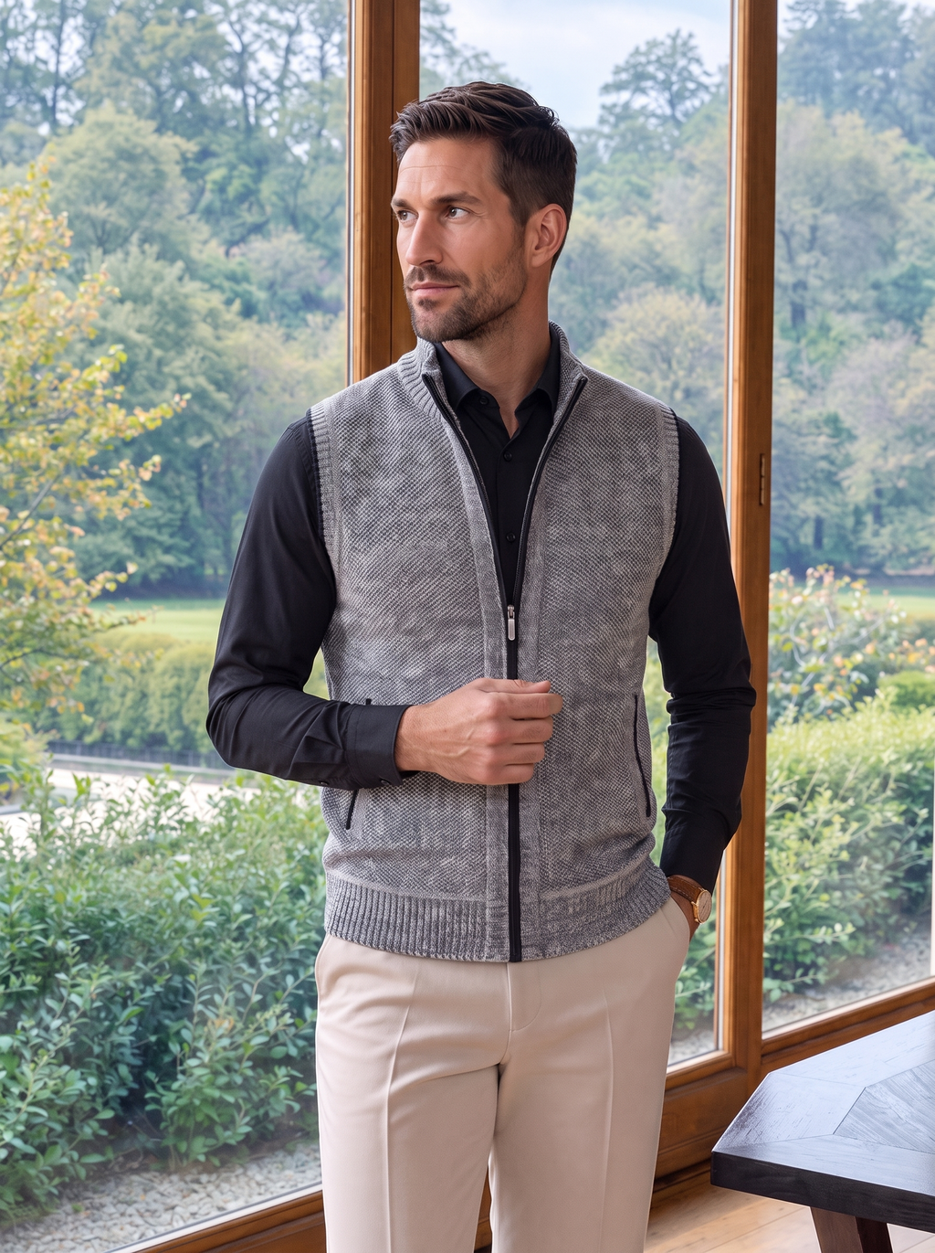 Chaleco de Suéter Elegante con Cremallera Completa - Cross & Crown