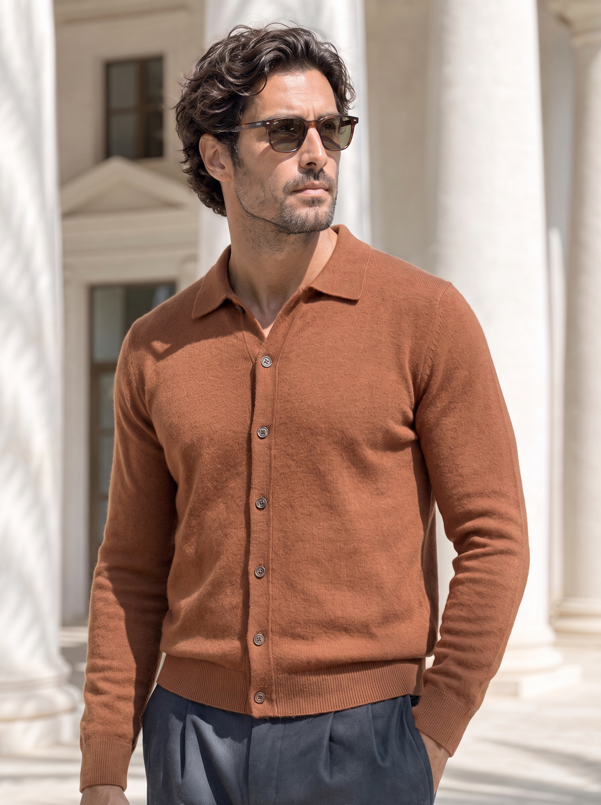 Cardigan de Polo 100% Cachemira - Cross & Crown