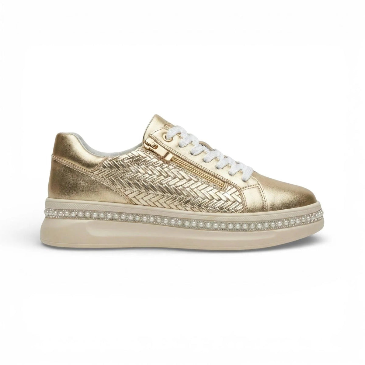 Zapatillas Mujer Plataforma Perlas Cremallera