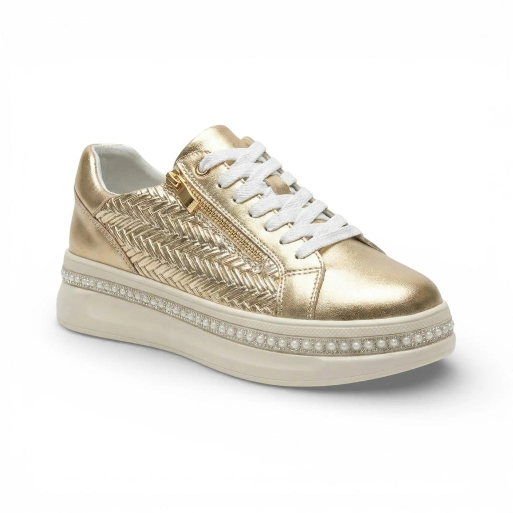 Zapatillas Mujer Plataforma Perlas Cremallera