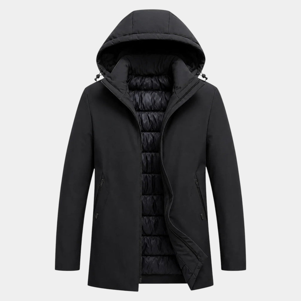 Parka Hombre con Capucha y Forro Acolchado Largo Medio