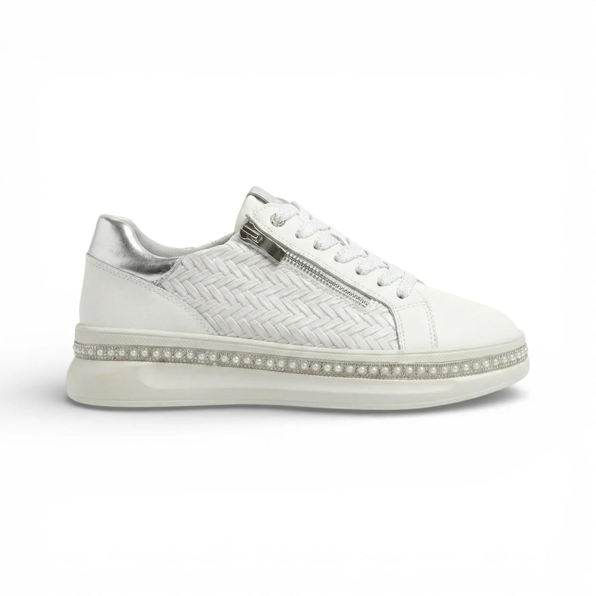 Zapatillas Mujer Plataforma Perlas Cremallera