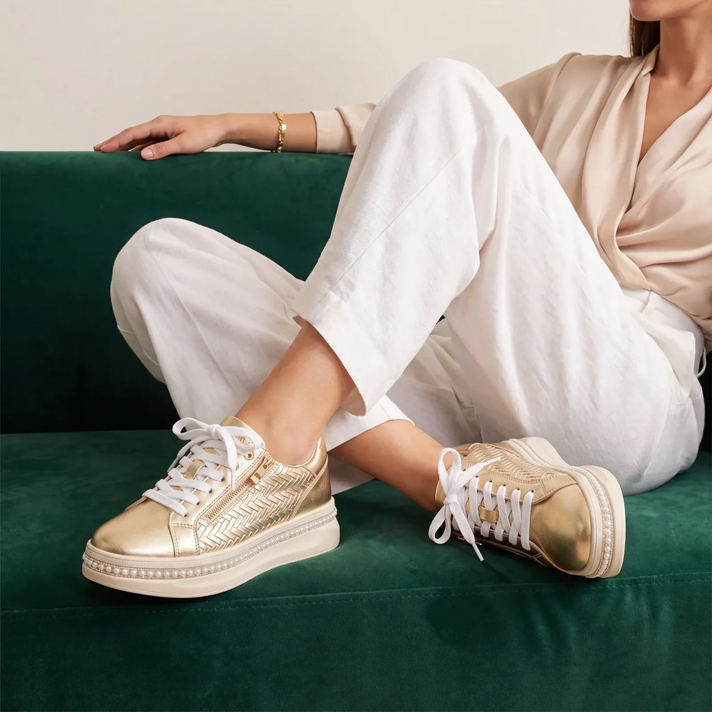 Zapatillas Mujer Plataforma Perlas Cremallera