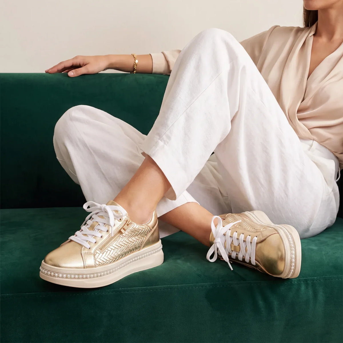 Zapatillas Mujer Plataforma Perlas Cremallera