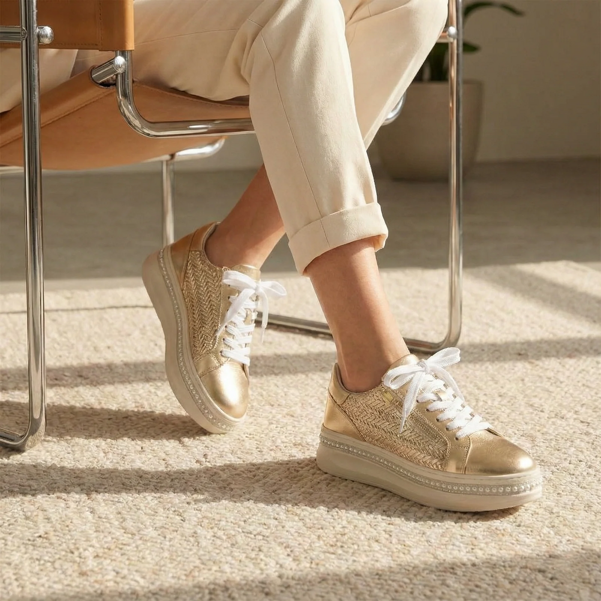 Zapatillas Mujer Plataforma Perlas Cremallera