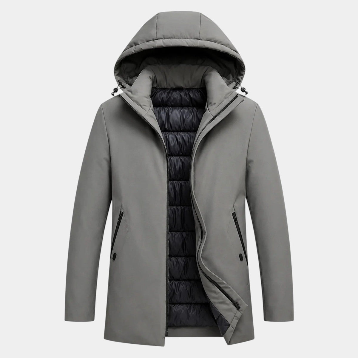 Parka Hombre con Capucha y Forro Acolchado Largo Medio