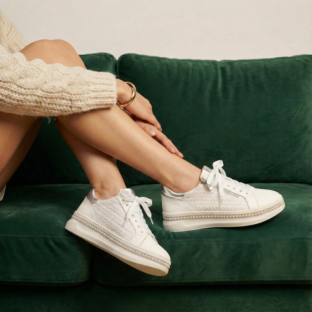 Zapatillas Mujer Plataforma Perlas Cremallera