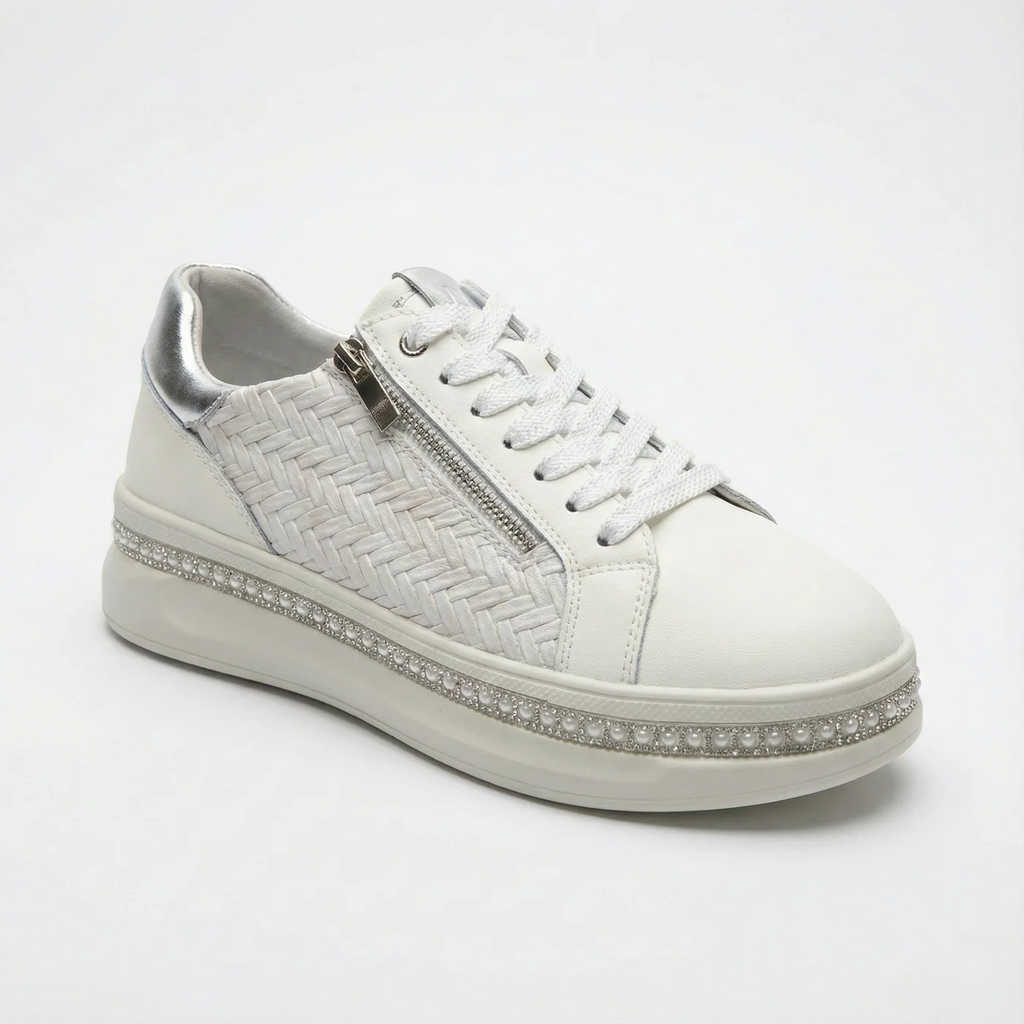 Zapatillas Mujer Plataforma Perlas Cremallera