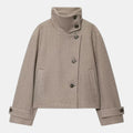 Chaqueta Mujer Cropped Mezcla de Lana Cuello con Hebilla