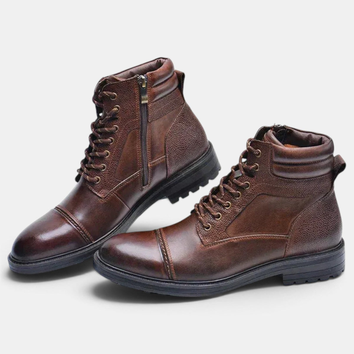 Botines de Piel para Hombre con Cordones y Cremallera Lateral