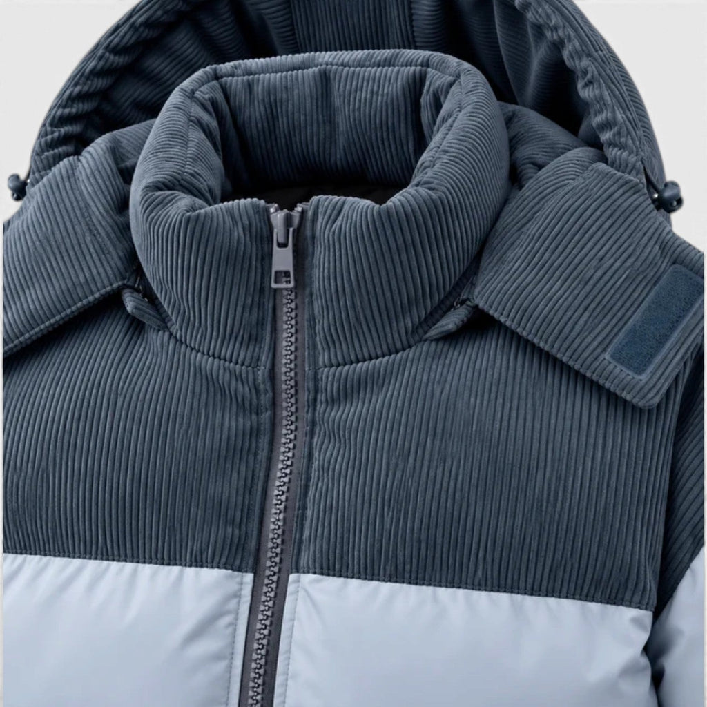 Chaqueta Hombre Acolchada con Capucha y Paneles de Pana