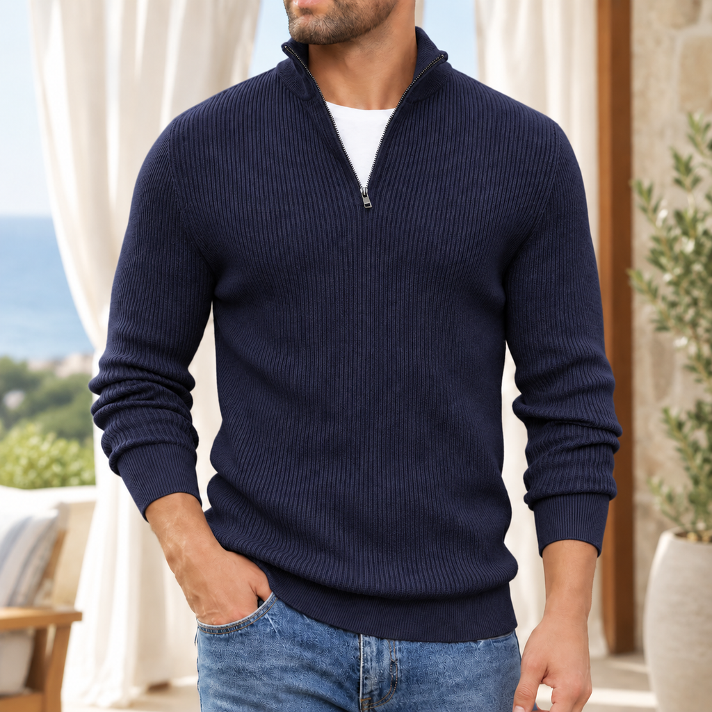 Jersey Hombre Cuello Alto Media Cremallera Punto Canalé