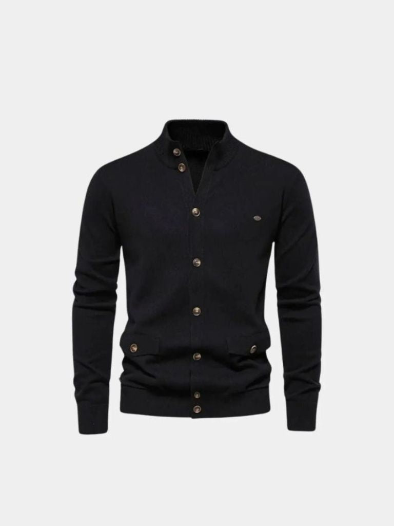Cárdigan de Algodón con Cuello Alto Tejido - Cross & Crown