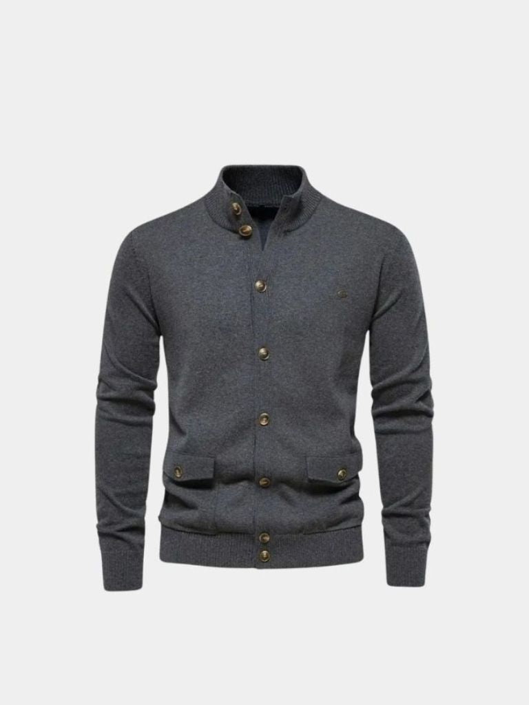 Cárdigan de Algodón con Cuello Alto Tejido - Cross & Crown