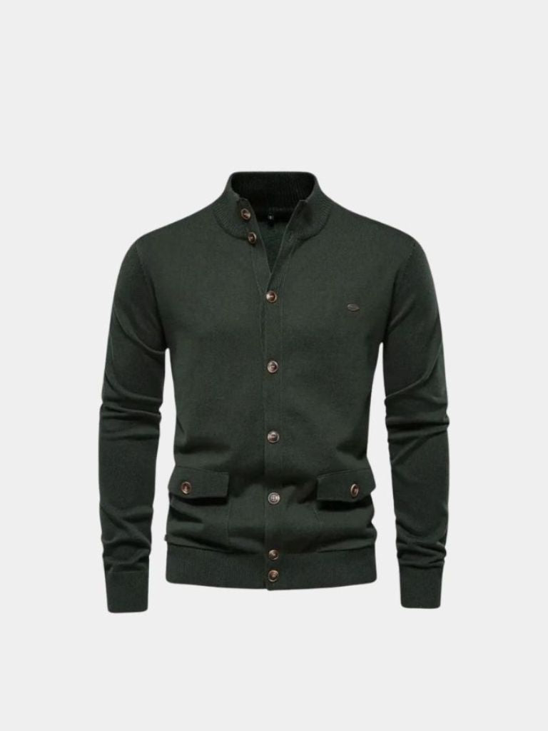 Cárdigan de Algodón con Cuello Alto Tejido - Cross & Crown