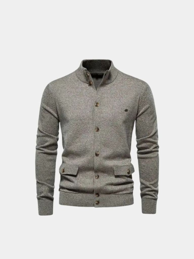 Cárdigan de Algodón con Cuello Alto Tejido - Cross & Crown