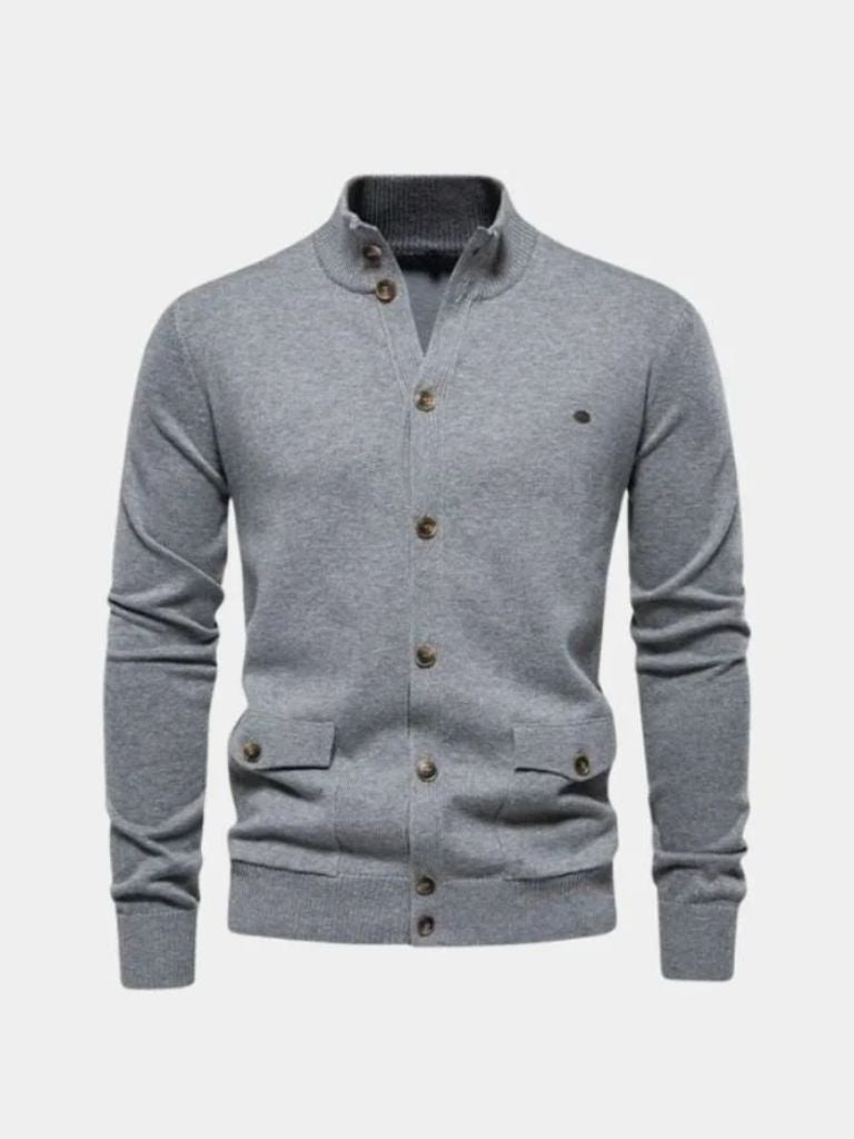 Cárdigan de Algodón con Cuello Alto Tejido - Cross & Crown