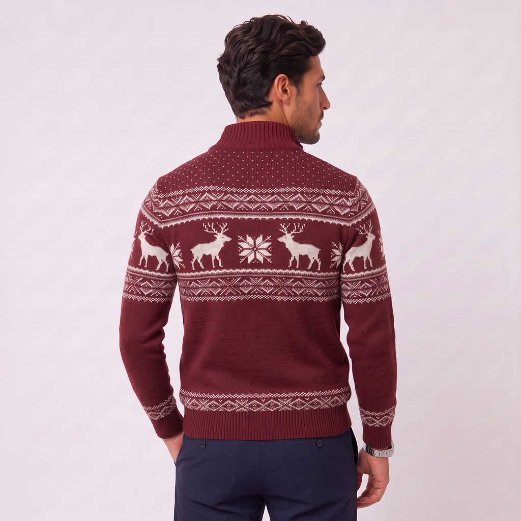 Jersey Navideño Hombre Fair Isle Media Cremallera