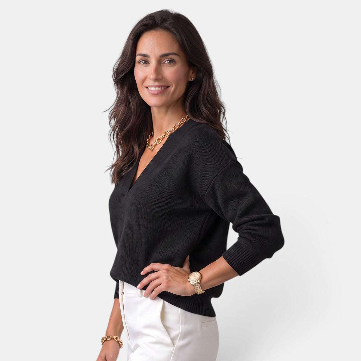 Suéter Mujer Escote V Elegante
