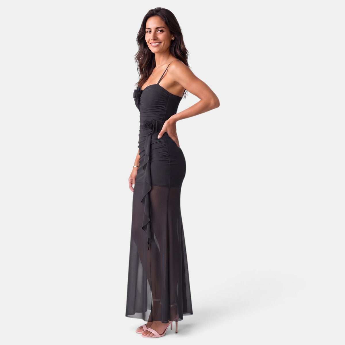 Vestido Largo Mujer Tirantes con Malla