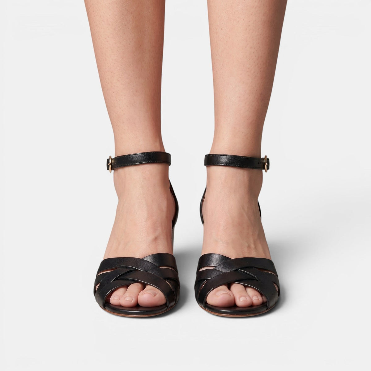 Sandalias Mujer Tacón Grueso Piel
