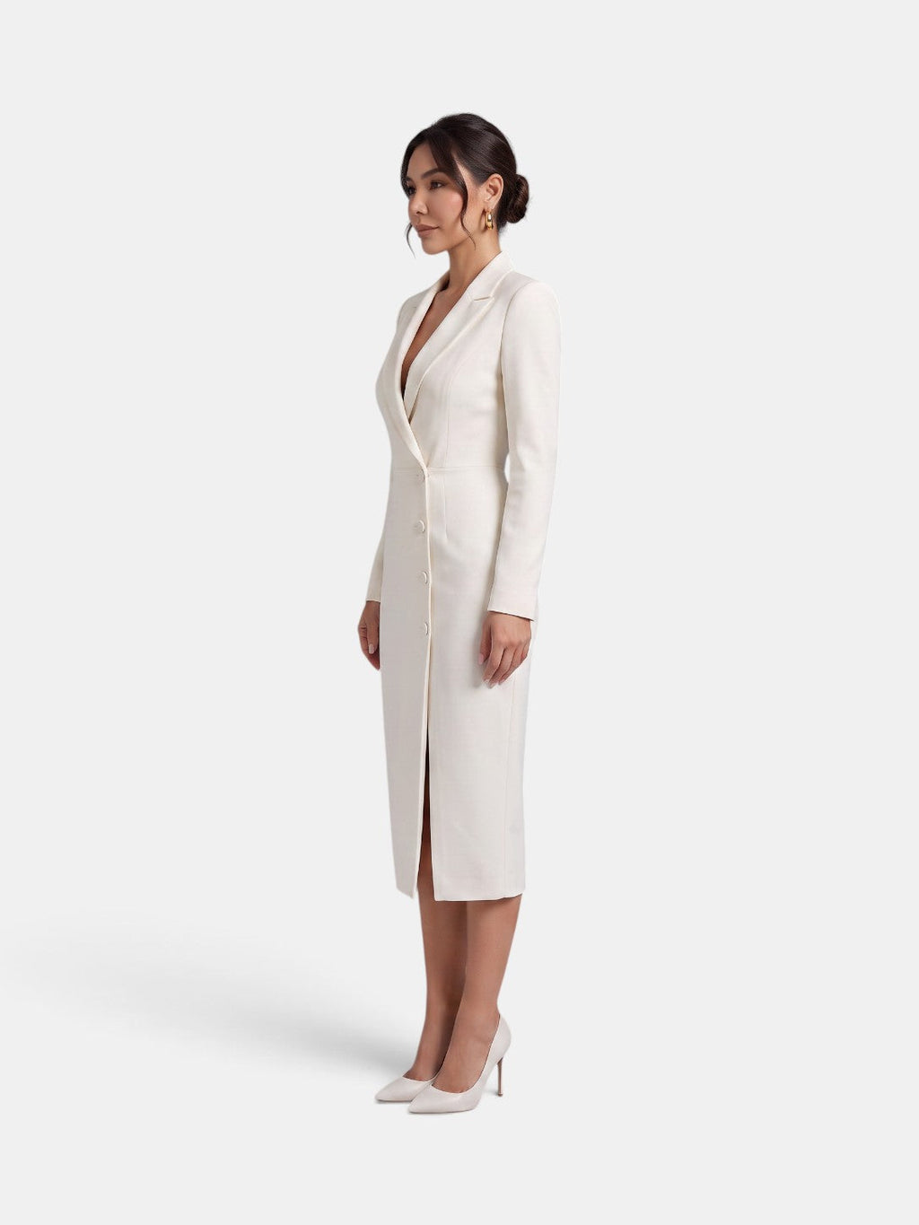 Vestido Blazer Midi Blanco Mujer Premium