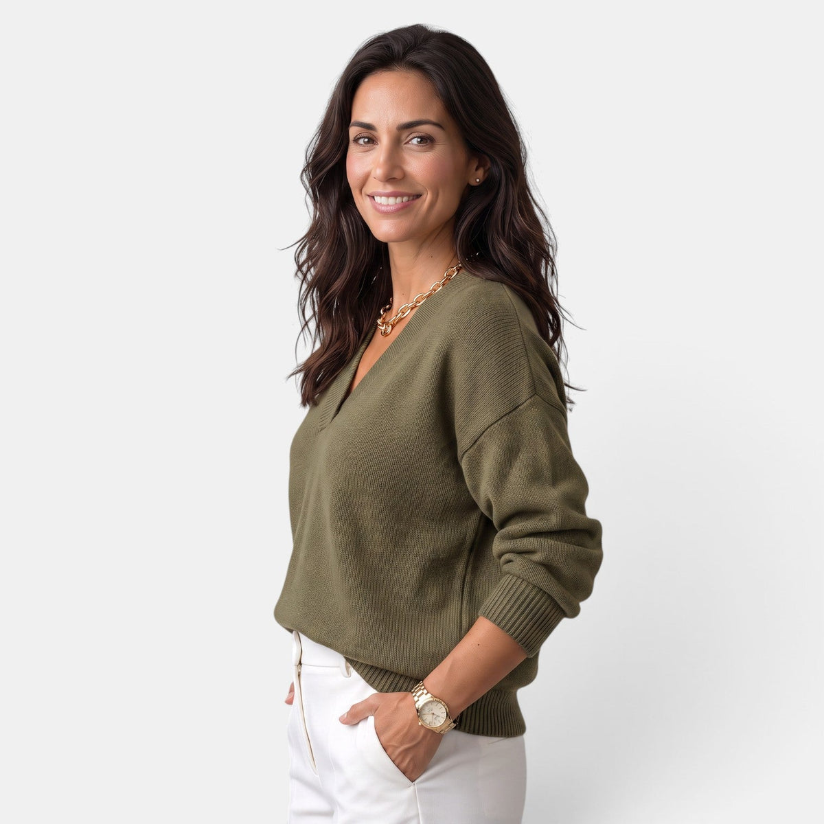 Suéter Mujer Escote V Elegante