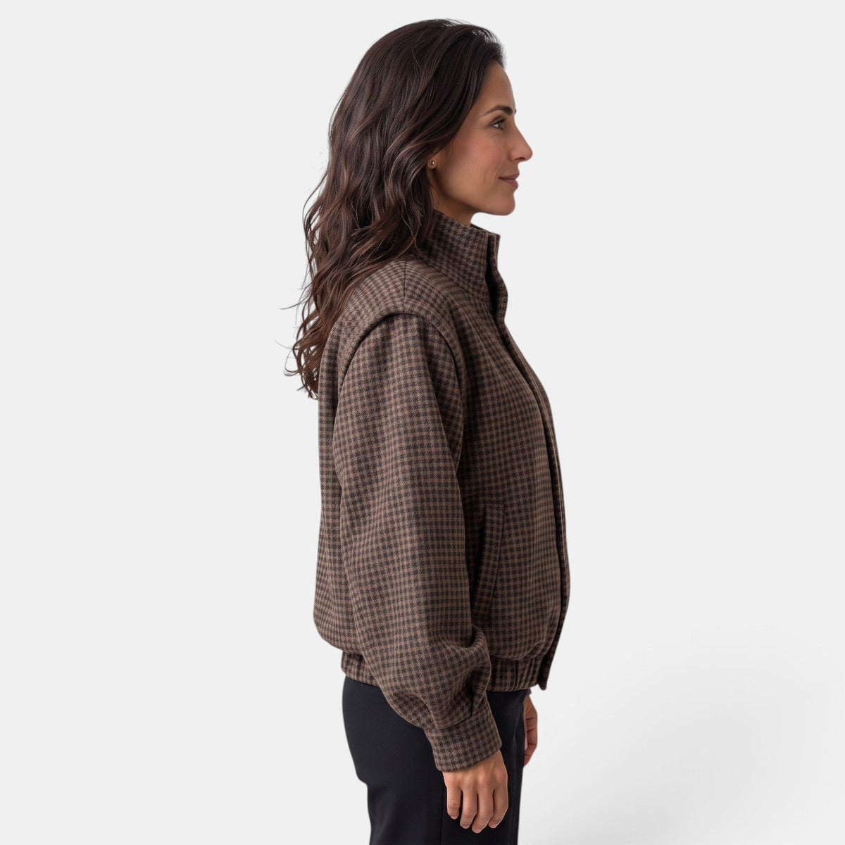 Chaqueta Aviador Mujer Marrón de Cuadros