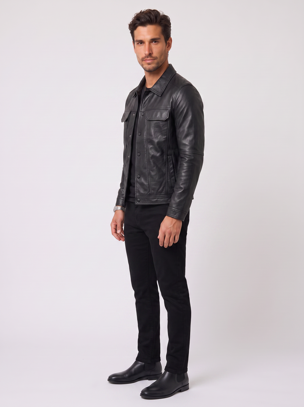 Chaqueta Hombre de Piel Nappa de Cordero Corte Ajustado