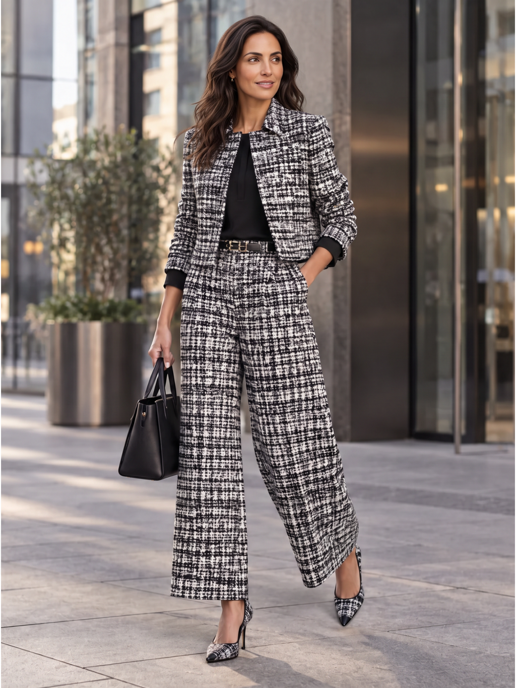 Conjunto Mujer Cuadros Pantalón Ancho