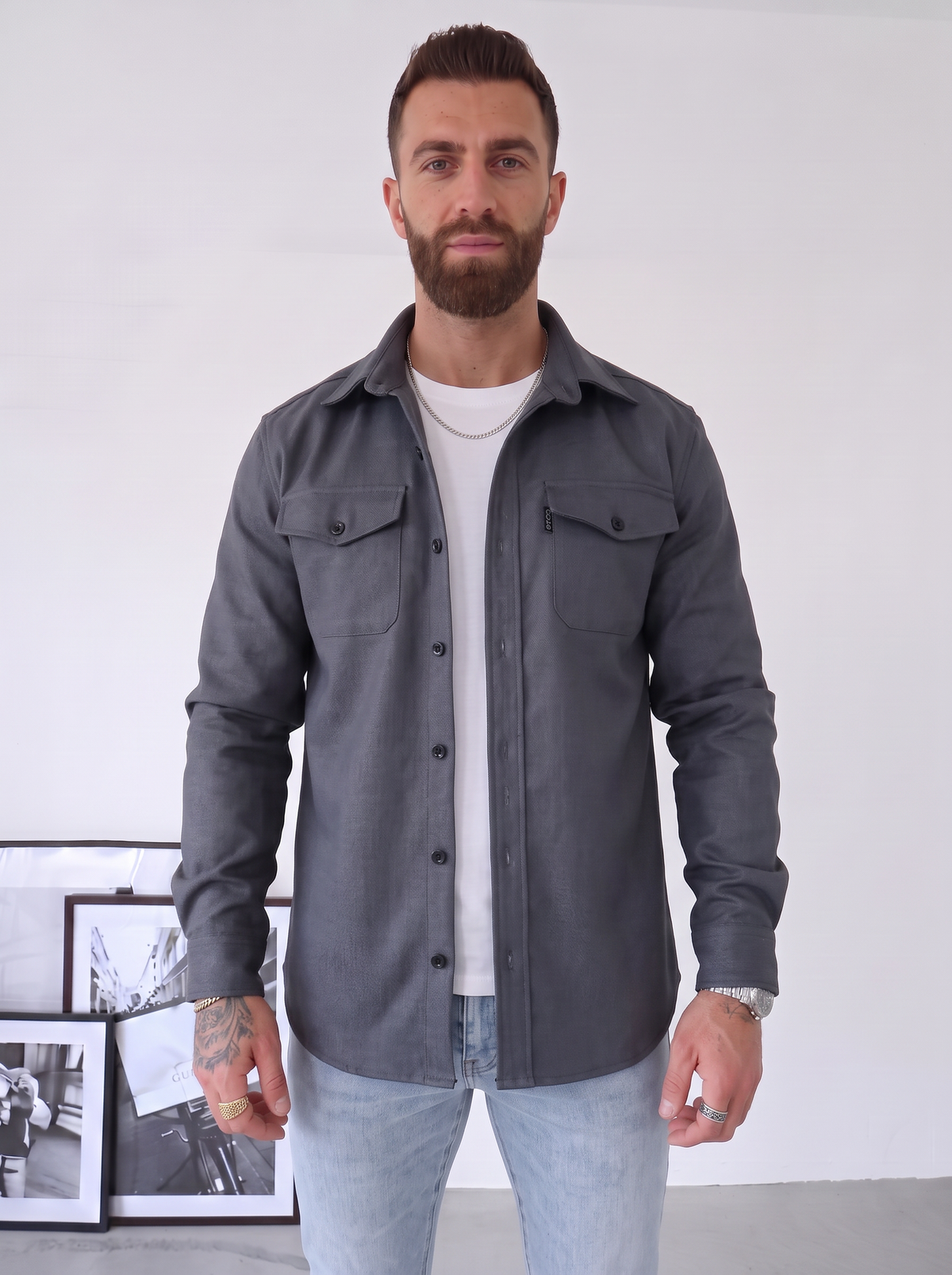 Overshirt de Hombre con Textura Mate y Bolsillos de Solapa