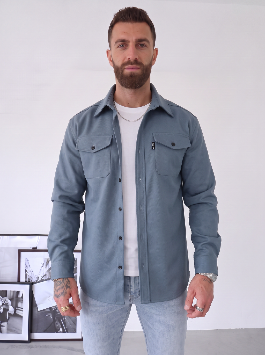 Overshirt de Hombre con Textura Mate y Bolsillos de Solapa