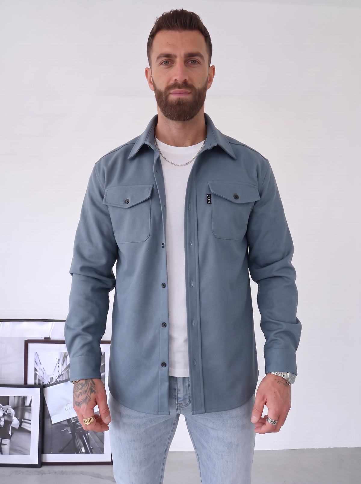 Overshirt de Hombre con Textura Mate y Bolsillos de Solapa