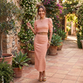 Conjunto Mujer 2 Piezas Top Corto y Falda con Abertura