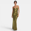Vestido Lencero Satinado Verde Oliva