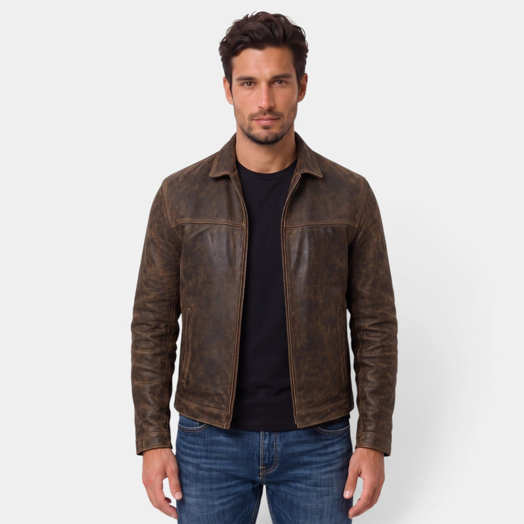 Chaqueta Hombre Moto Efecto Piel Entallada