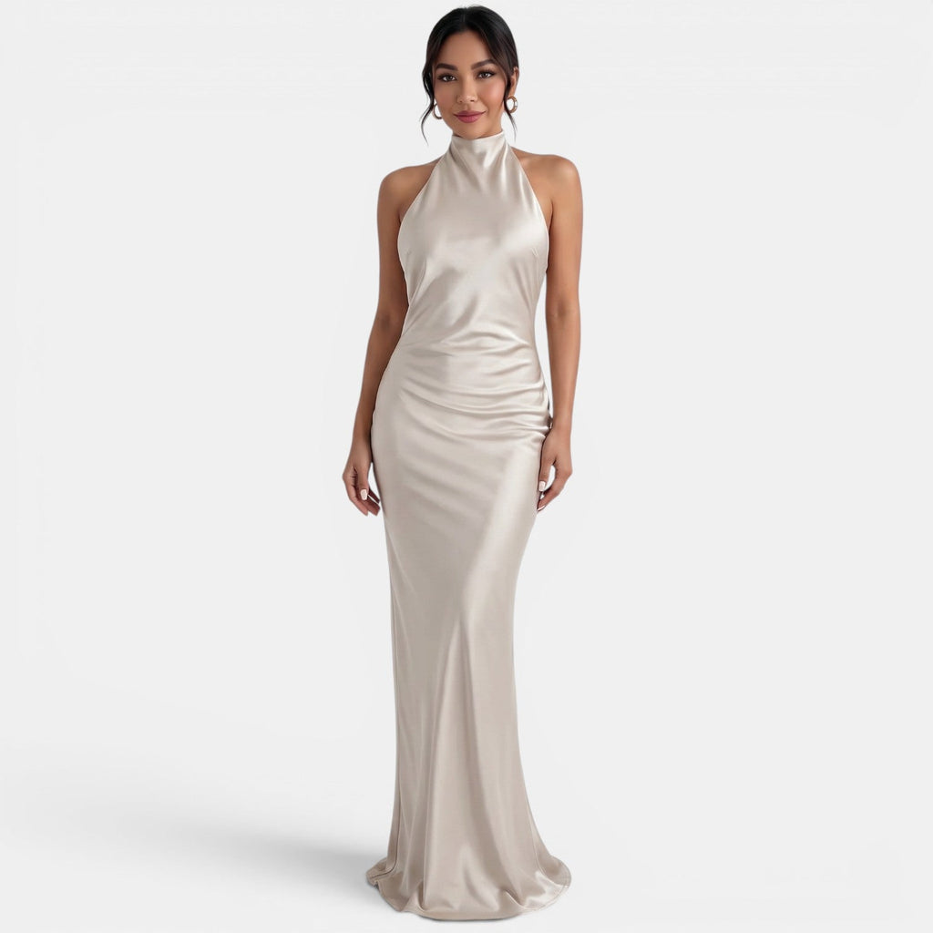 Vestido Largo Satinado Halter Mujer