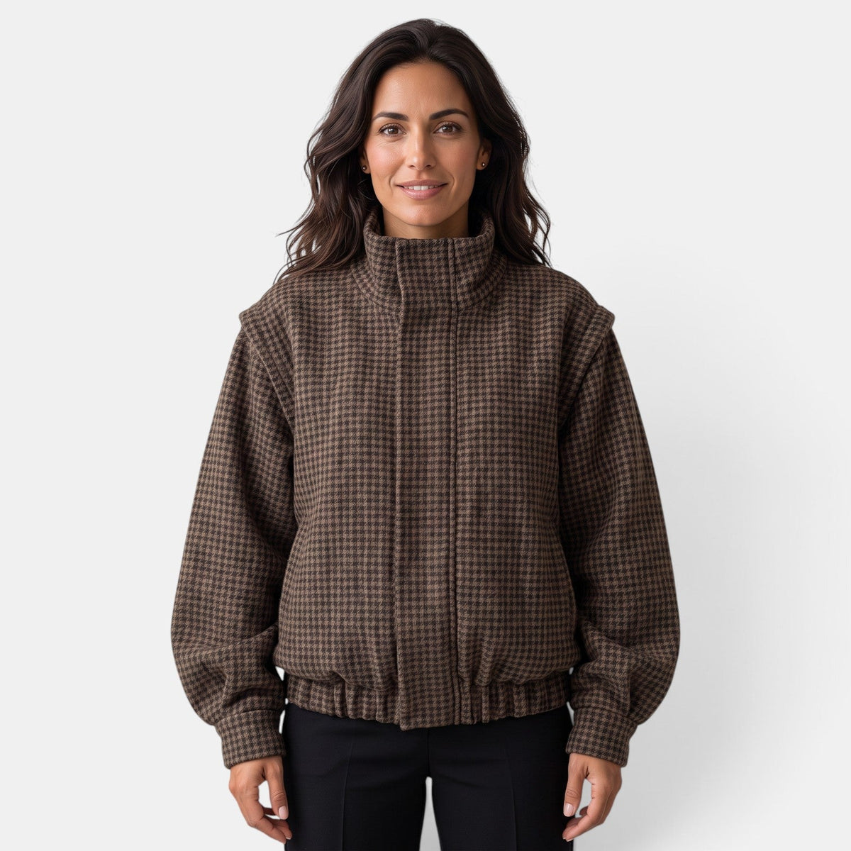 Chaqueta Aviador Mujer Marrón de Cuadros