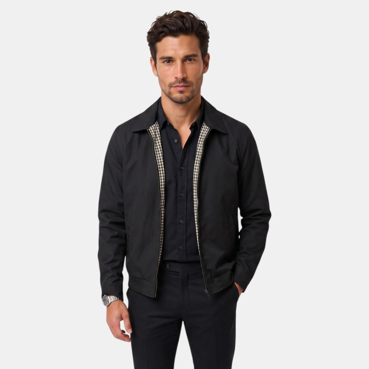 Chaqueta Hombre Ligera con Cremallera y Cuello Clásico