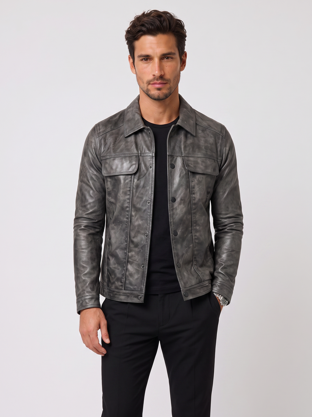 Chaqueta Hombre de Piel Nappa de Cordero Corte Ajustado