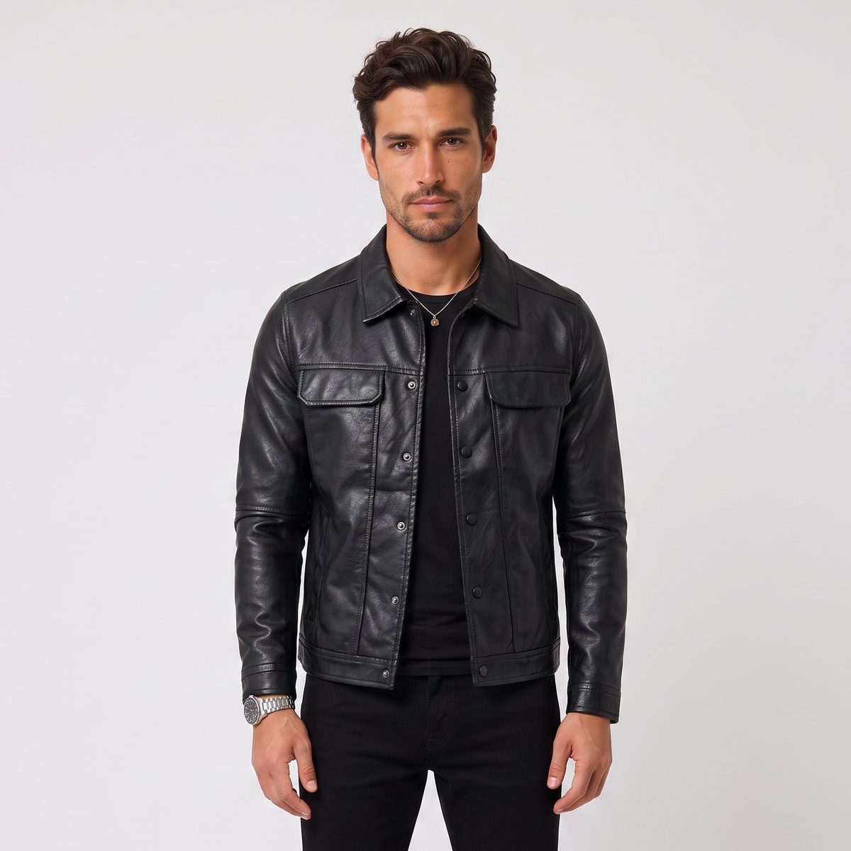 Chaqueta Hombre de Piel Nappa de Cordero Corte Ajustado
