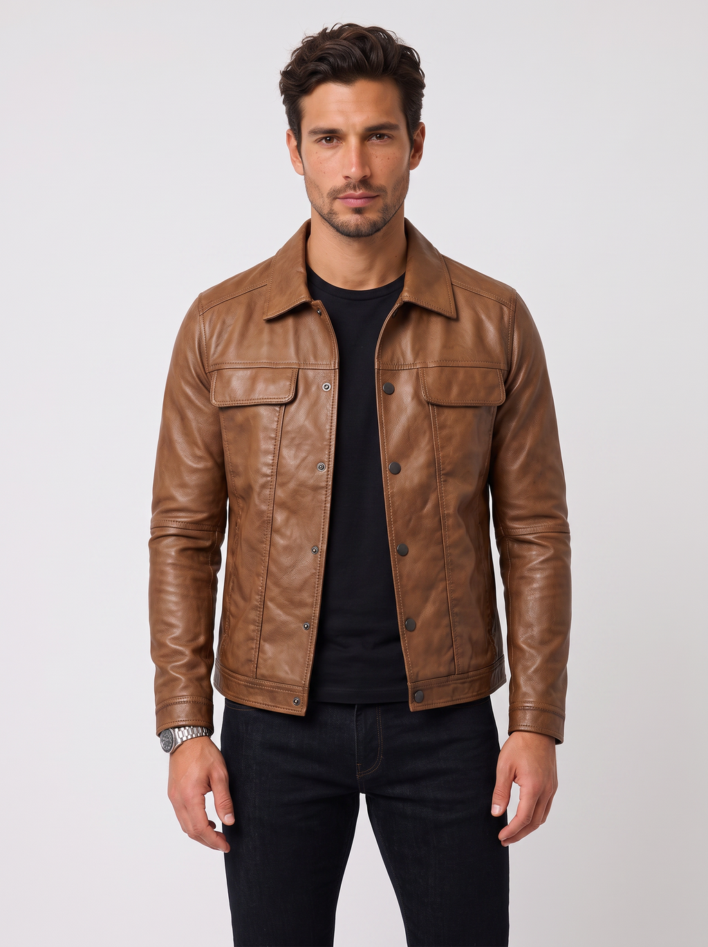 Chaqueta Hombre de Piel Nappa de Cordero Corte Ajustado