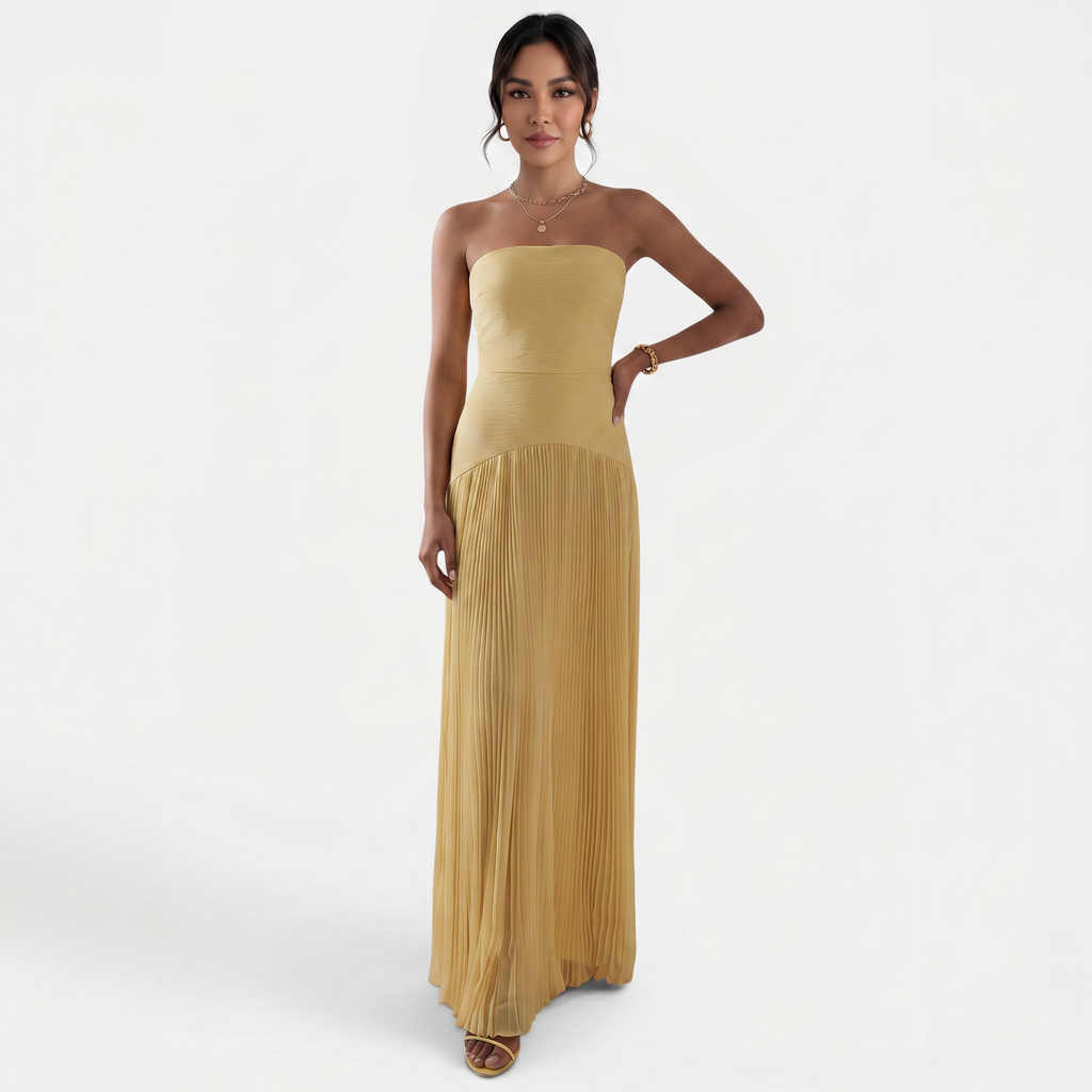 Vestido Largo Plisado Mujer Elegante Verano