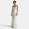 Vestido Satén Largo Encaje V