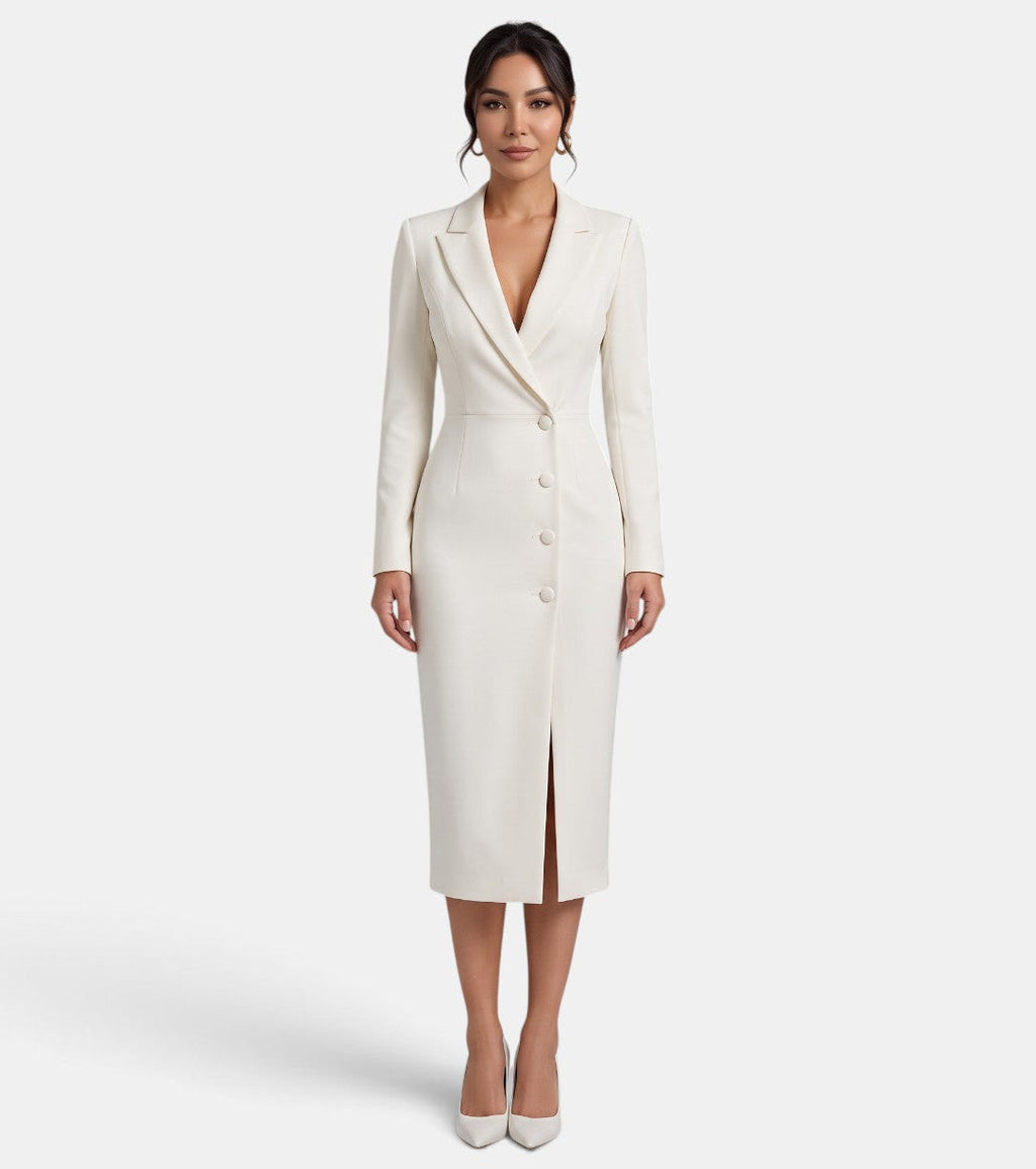 Vestido Blazer Midi Blanco Mujer Premium