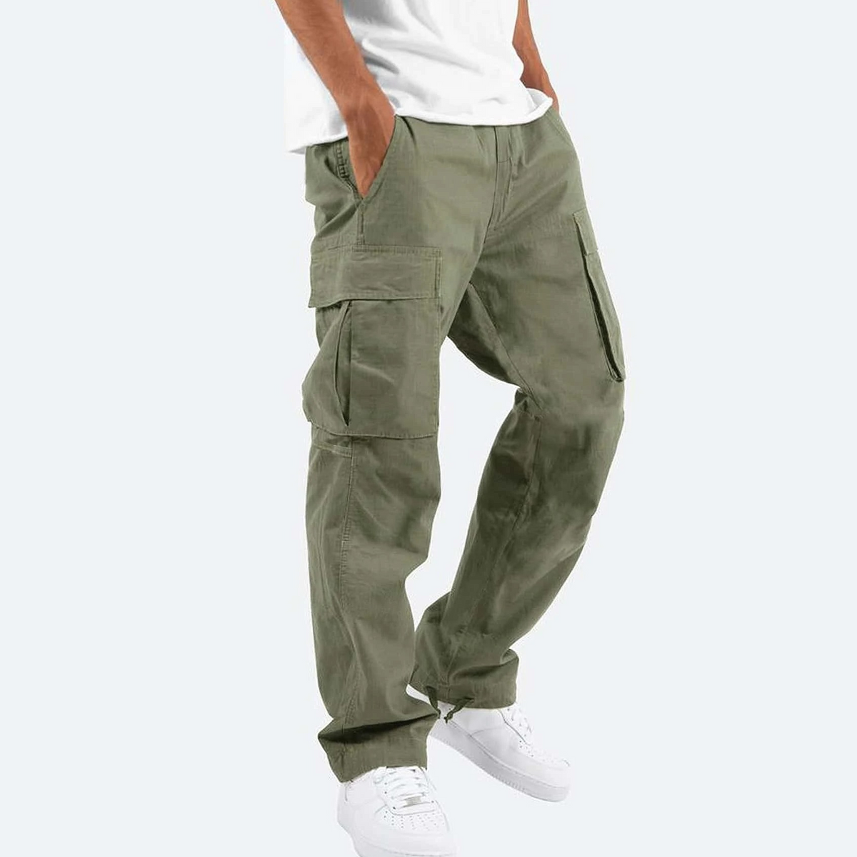 Pantalón Cargo Hombre Negro Algodón Corte Relajado