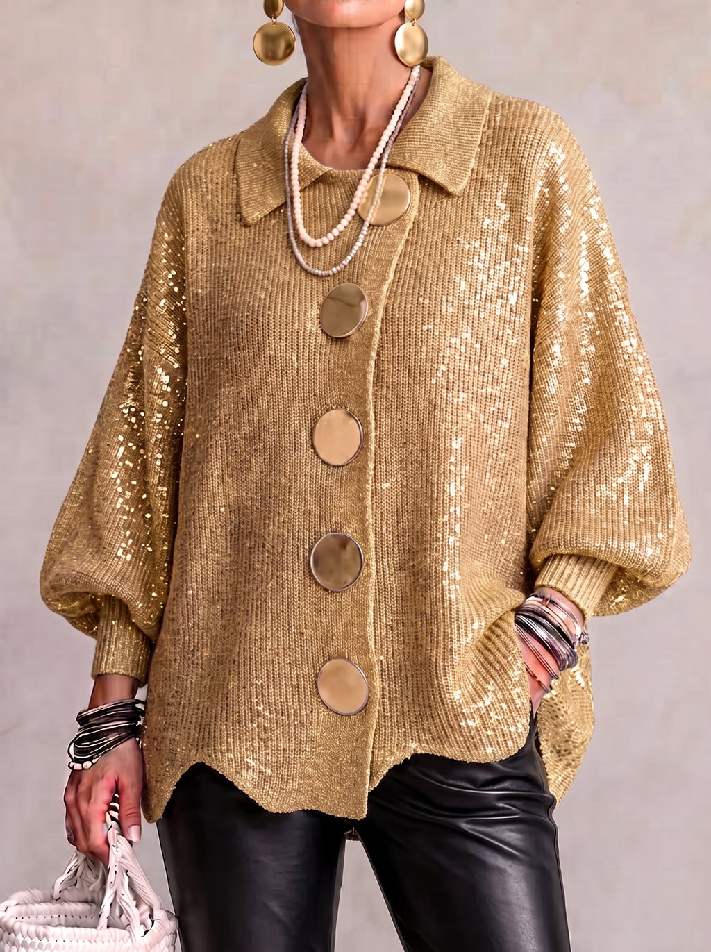 Cárdigan Mujer Oversize con Botones Metálicos