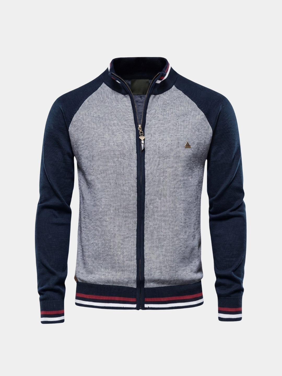 Suéter Cardigan de Cuello Alto con Bloques de Color y Cremallera - Cross & Crown
