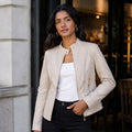 Chaqueta Biker Mujer Cropped en Polipiel con Cuello Alto